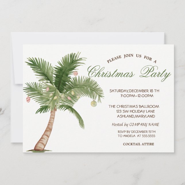 Palm Christmas Tree,Ornaments Christmas Party Invitation (Front)