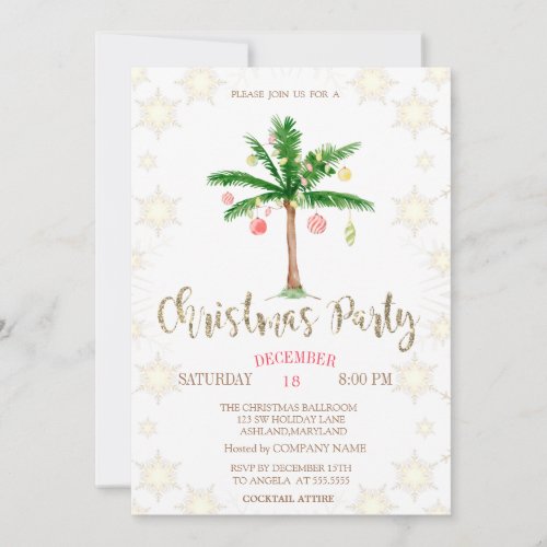 Palm Christmas Tree Snowflakes Company Party Invitation