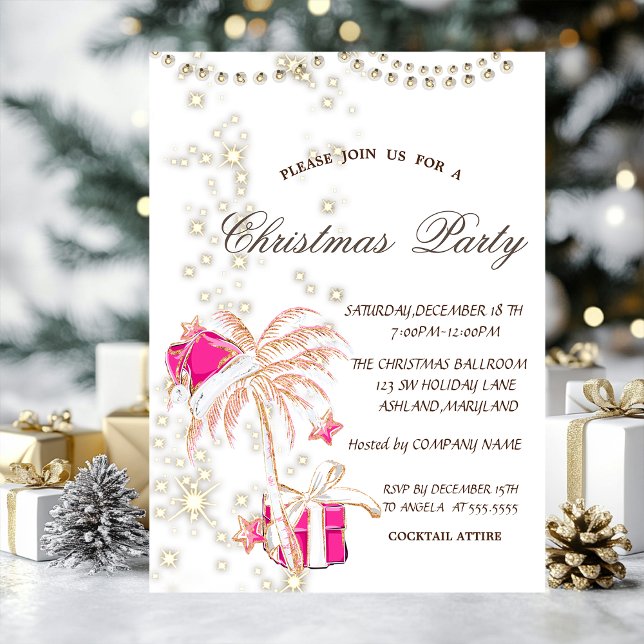 Palm Christmas Tree,Sparkle,Pink Christmas Party Invitation (Creator Uploaded)