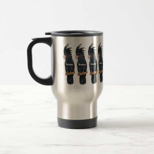 Palm cockatoo bird cartoon illustration  travel mug