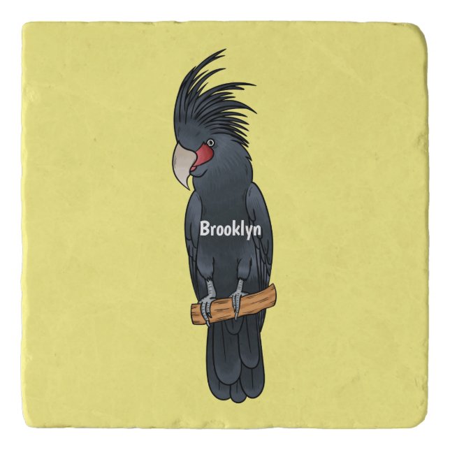 Palm cockatoo bird cartoon illustration trivet (Front)