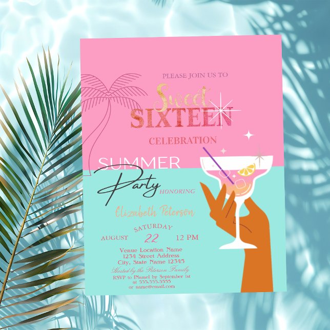 Palm Cocktail Summer Sweet 16 Party Invitation (Creator Uploaded)