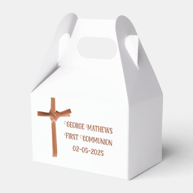 Palm Cross Personalized Favors, Baptism, Communion Favor Boxes (Front Side)