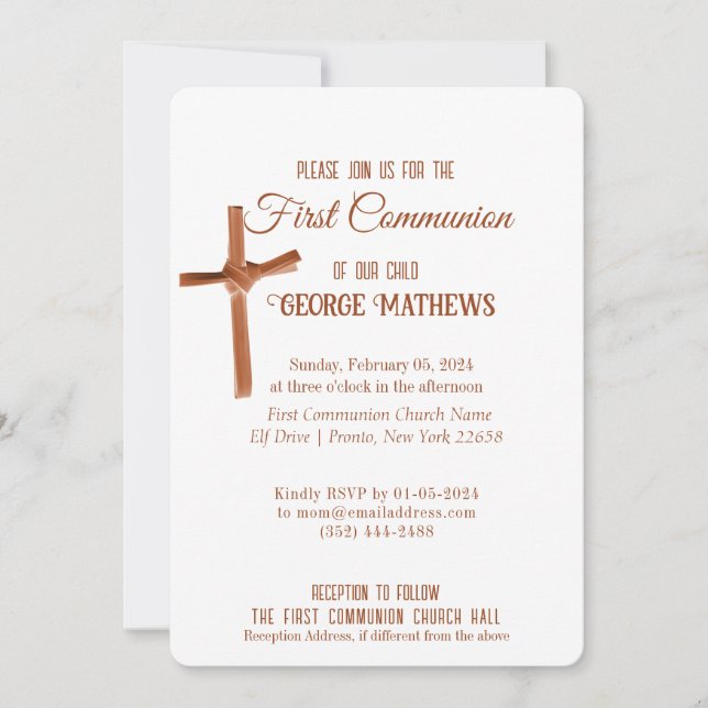 Palm Cross Personalized Religious Event Invitation (Front)