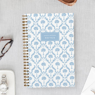 Palm Damask Personalized Notebook Coastal Blue