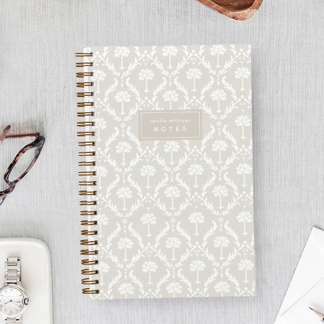 Palm Damask Personalized Notebook | Linen Beige (Creator Uploaded)