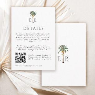 Palm Elegant Tropical Monogram Wedding Details Enclosure Card