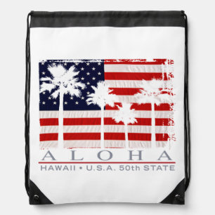 Palm Flag Hawaii Aloha Drawstring Backpack