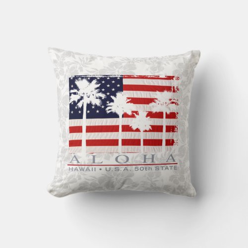 Palm Flag Hawaii Aloha Patriotic Decorative Pillow