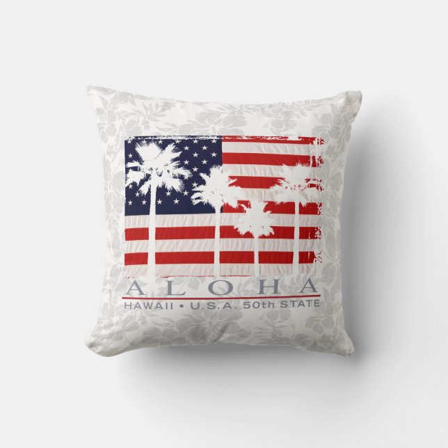 Palm Flag Hawaii Aloha Patriotic Decorative Pillow (Front)