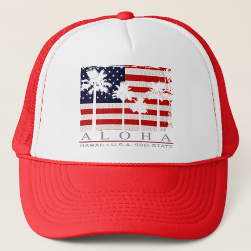 Palm Flag Hawaii Patriotic American Logo Trucker Hat