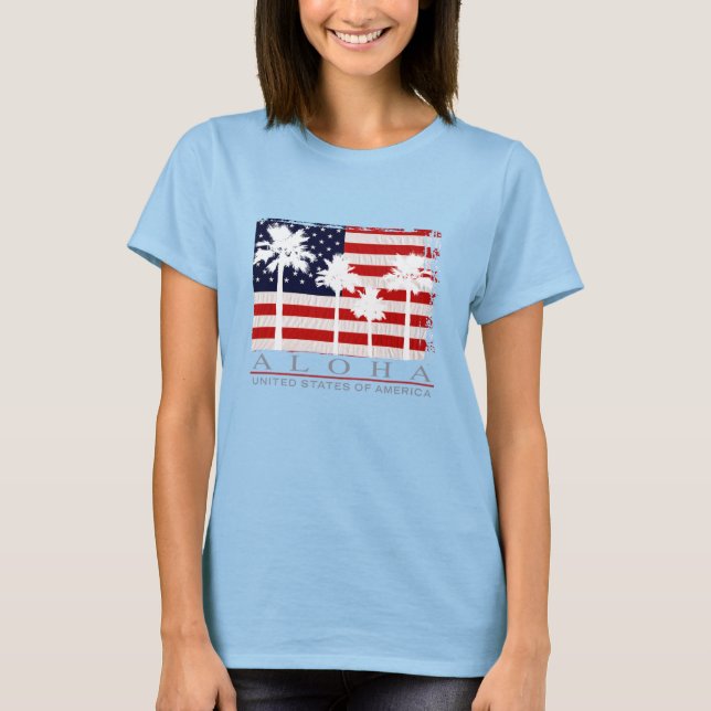 Palm Flag USA Ladies T-Shirts (Front)