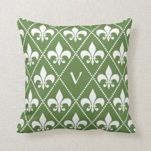 Palm Fleur de Lis with monogram initial Throw Pillow