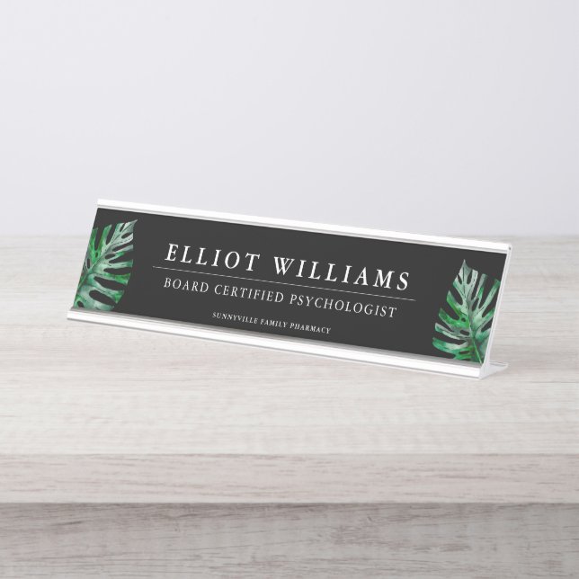 Palm Fonds Professional Personalized Black Desk Name Plate (Front)