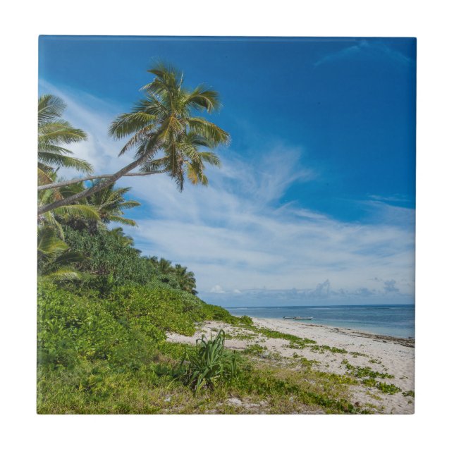 Palm Fringed Kolovai Beach Ceramic Tile (Front)