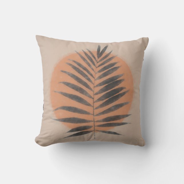 Palm Frond Black Throw Pillow (Front)
