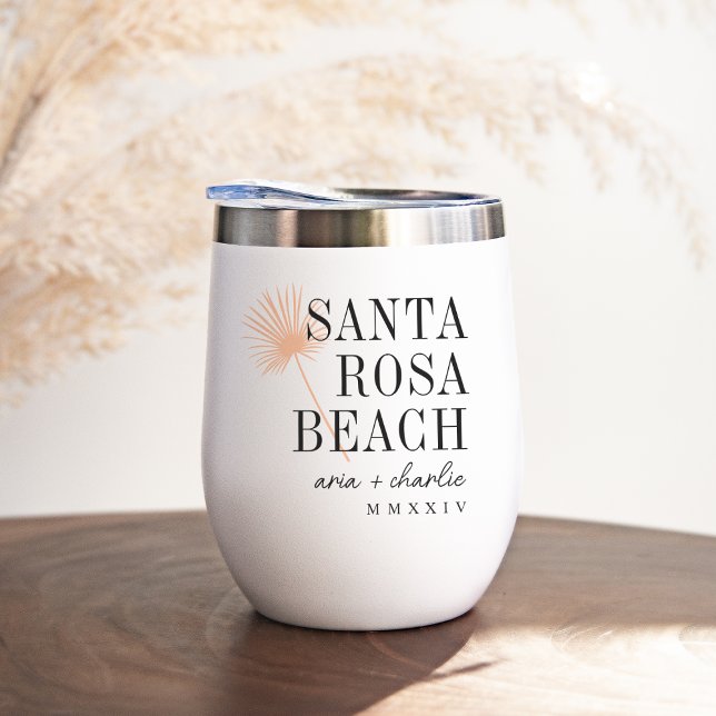 Palm Frond Destination Wedding Favor Thermal Wine Tumbler (Creator Uploaded)