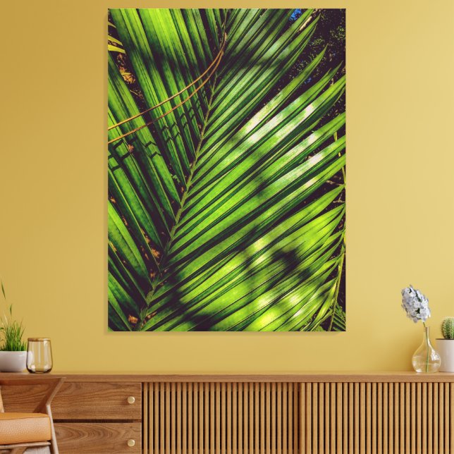 Palm Frond, Pine Needles and Shadows Canvas Print (Insitu(LivingRoom))