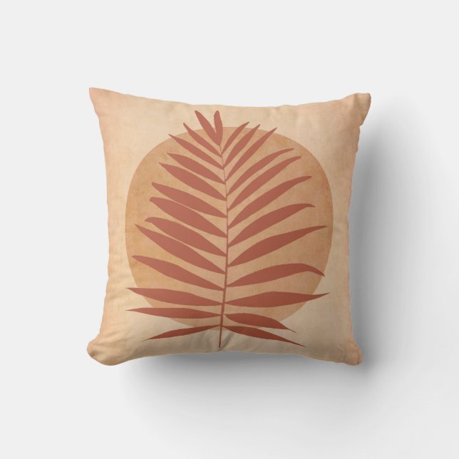 Palm Frond Terracotta Throw Pillow (Front)