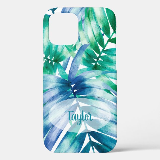 Palm Frond Tropical Pattern Personalized Name Case-Mate iPhone Case (Back)