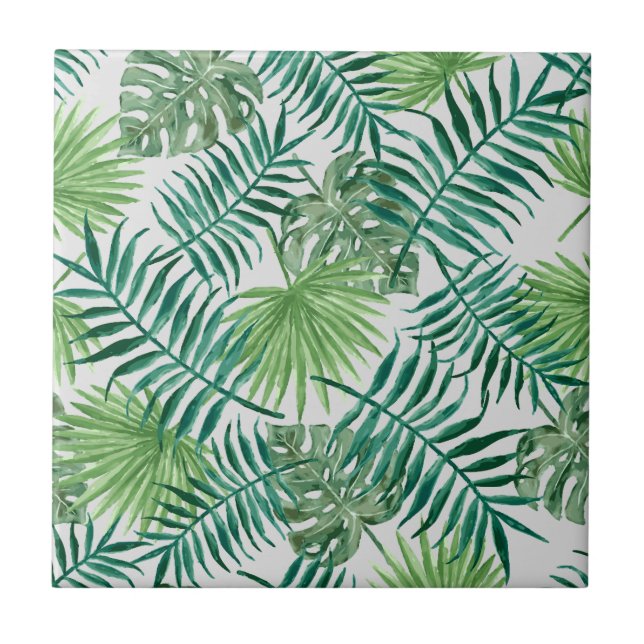 Palm Fronds Ceramic Tile, Small (4.25" x 4.25") Tile (Front)