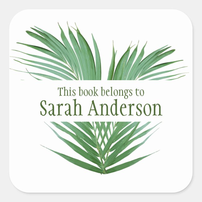Palm Fronds Design Bookplate Sticker