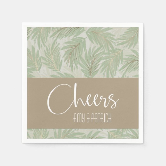 Palm Fronds Green Gold Napkins (Front)