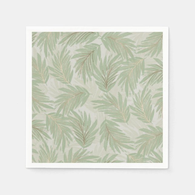 Palm Fronds Green Gold Napkins (Front)