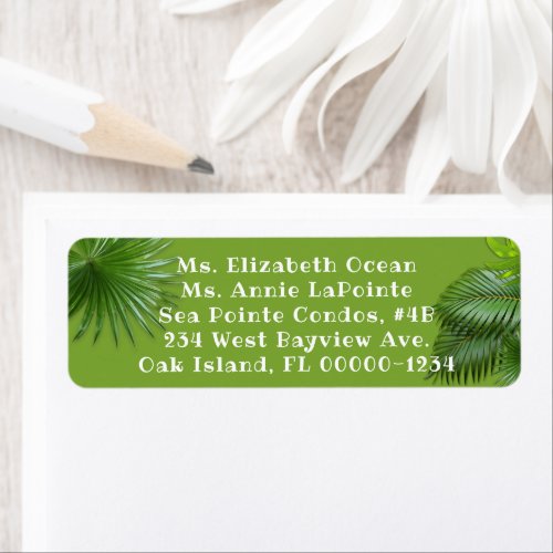 Palm Fronds Green with White Address Label