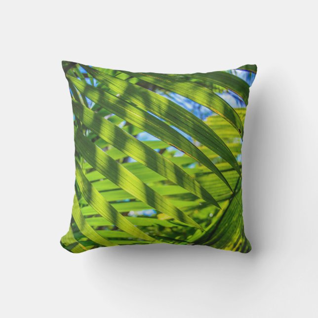 Palm Fronds Hawaiian Tropical Reversible Outdoor Throw Pillow (Front)