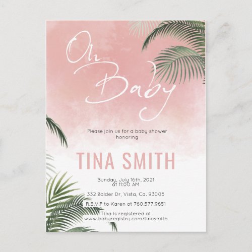 Palm Fronds Hawaiian Tropical Trendy Modern Pink Postcard