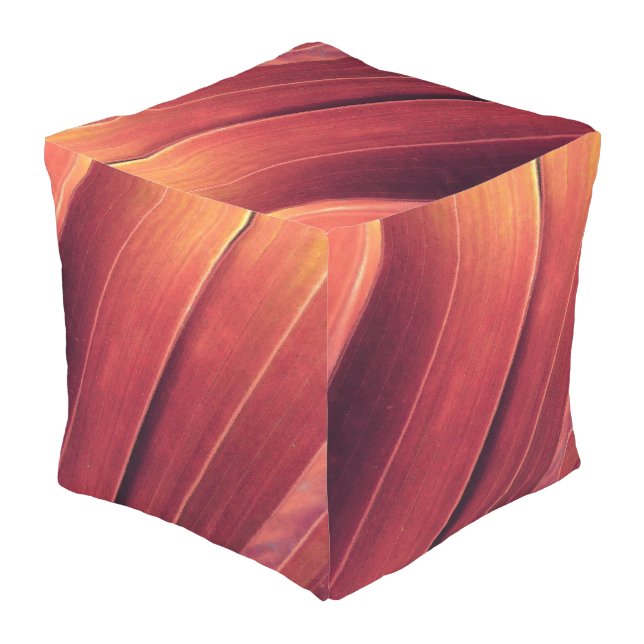Palm Fronds in Rust and Gold Outdoor Pouf (Angled Front)