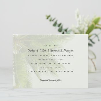 Palm Fronds Leaves Tropical Wedding Invitation by sandpiperWedding at Zazzle