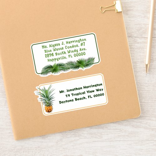 Palm Fronds n Pineapple Pre_printed Mailing Labels