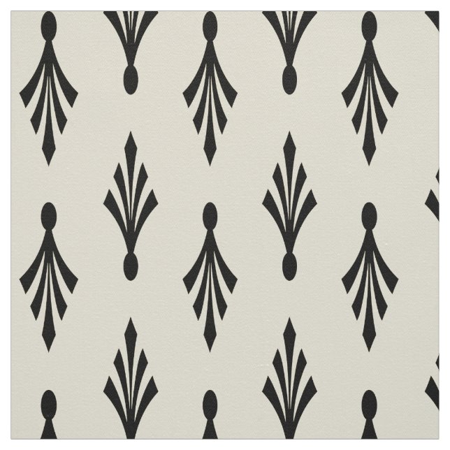Palm Fronds Pattern black on ecru Fabric (Swatch)