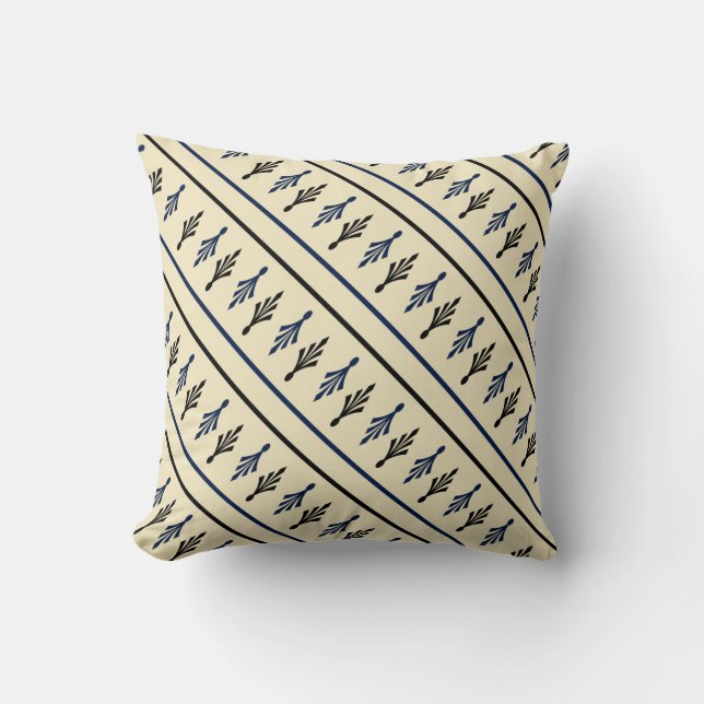 Palm Fronds Patterns name1 black blue ecru Throw Pillow (Front)