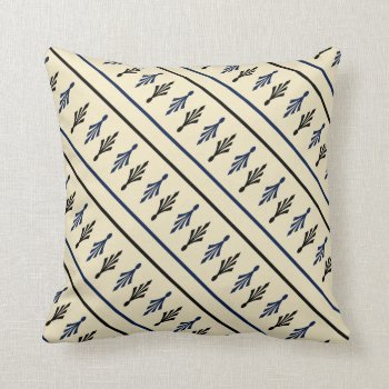 Palm Fronds Patterns Name1 Black Blue Ecru Throw Pillow by shotwellphoto at Zazzle