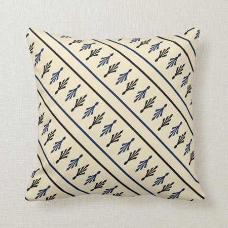 Palm Fronds Patterns Name1 Black Blue Ecru Throw Pillow
