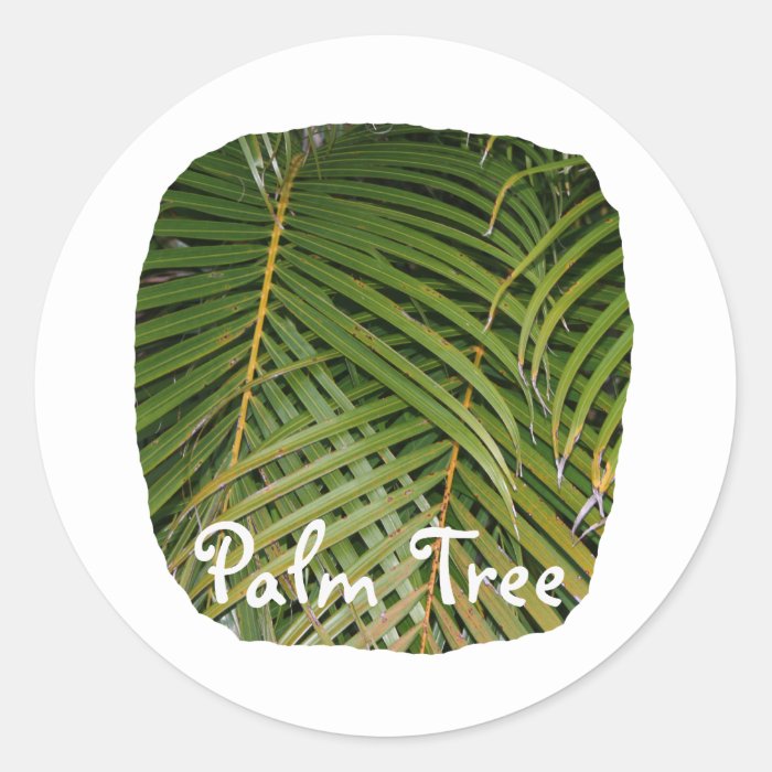 Palm Fronds with Palm Tree white text tropical Round Stickers