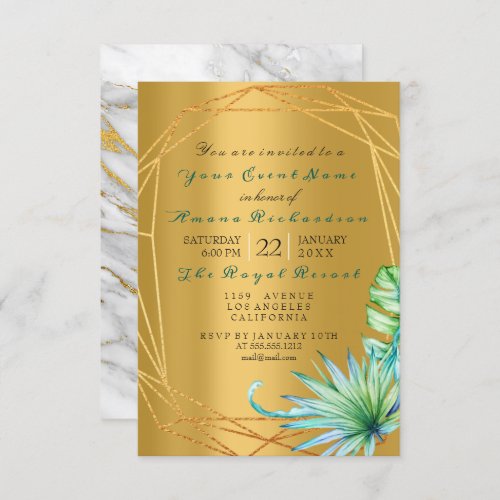 Palm Gold Mint Tropic Marble Gray Birthday Bridal Invitation