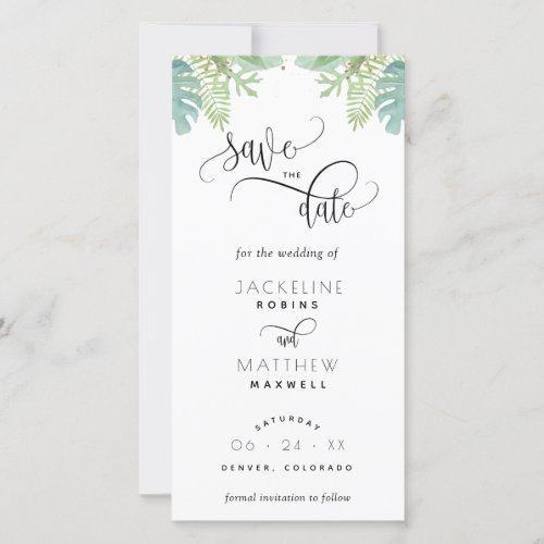 Palm Greenery Wedding Save The Date Bookmark