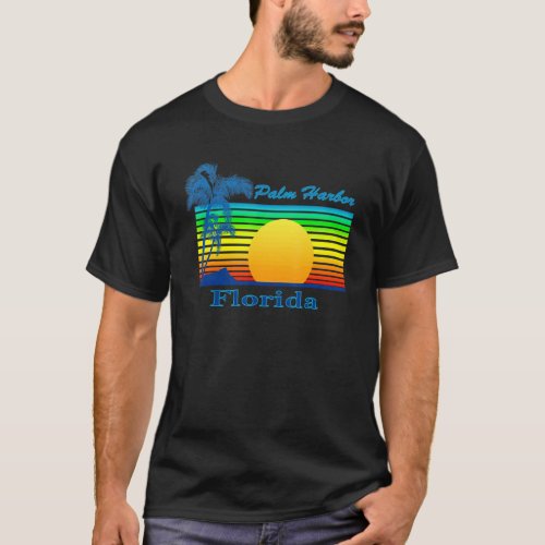 Palm Harbor Florida Retro Tropical Beach Sunset T_Shirt