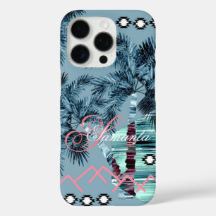 Palm Hawaiian blue black monogram personalized iPhone 16 Pro Case
