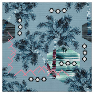 Palm Hawaiian blue black monogram personalized sun Fabric