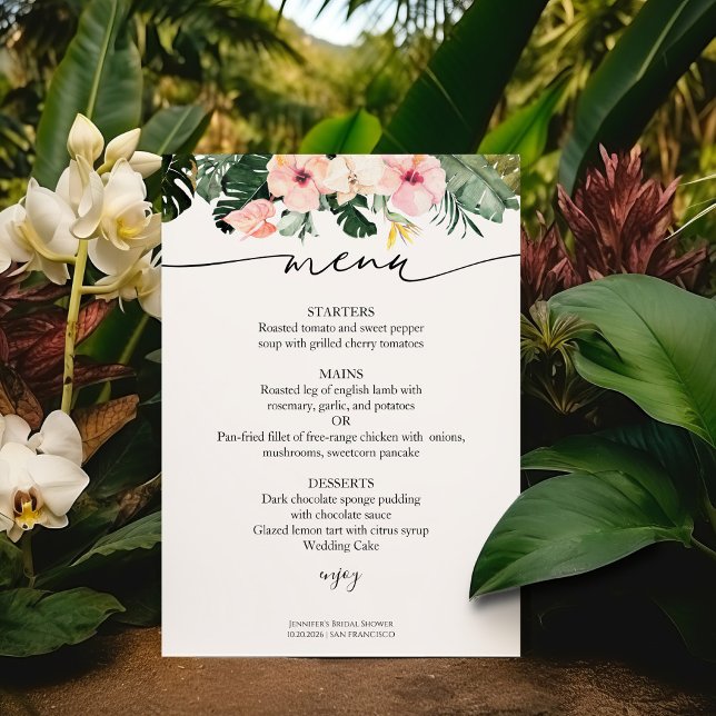 Palm Hibiscus Tropical Bridal Shower Menu Card (Creator Uploaded)