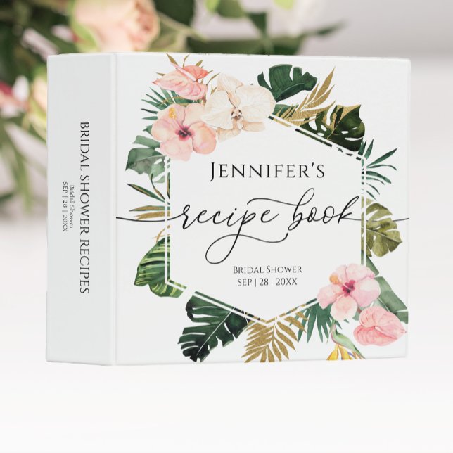 Palm Hibiscus Tropical Bridal Shower Recipe Book 3 Ring Binder (Creator Uploaded)