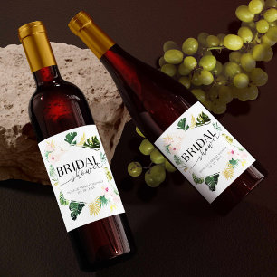 Palm Hibiscus Tropical Bridal Shower Wine Label