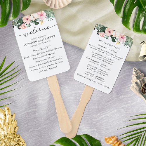 Palm Hibiscus Tropical Ceremony Program Sign Hand Fan