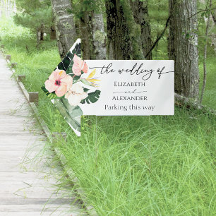 Palm Hibiscus Tropical Wedding Arrow Yard Sign