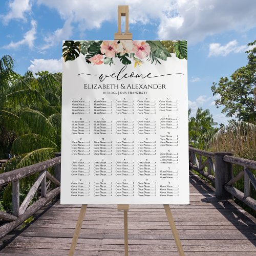Palm Hibiscus Tropical Wedding Seating Charts Foam Board